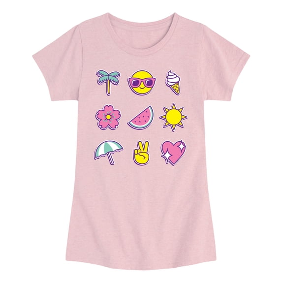 Instant Message - Summer Emojis - Youth Girls Fitted Short Sleeve T-Shirt