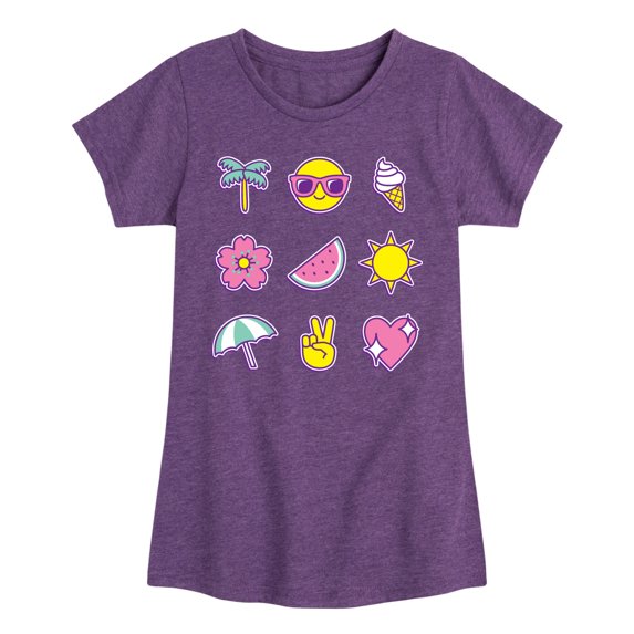 Instant Message - Summer Emojis - Youth Girls Fitted Short Sleeve T-Shirt