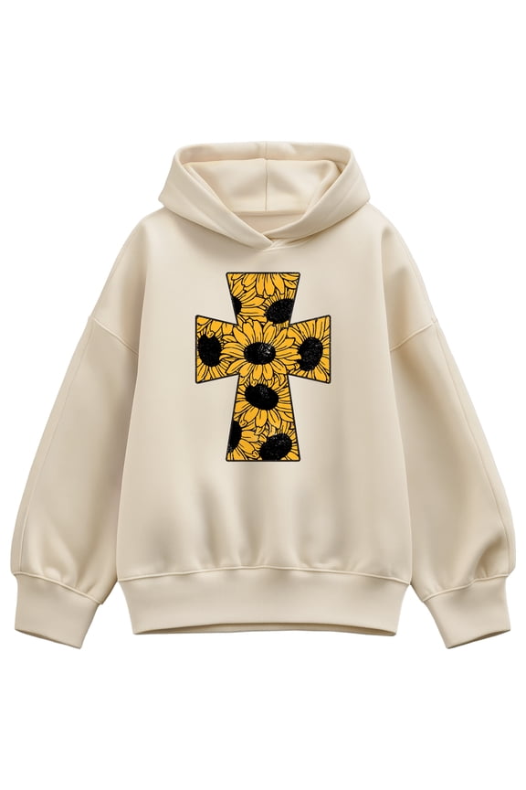- Sunflower Cross - Women's Oversized Fleece Hoodie Sweatshirt