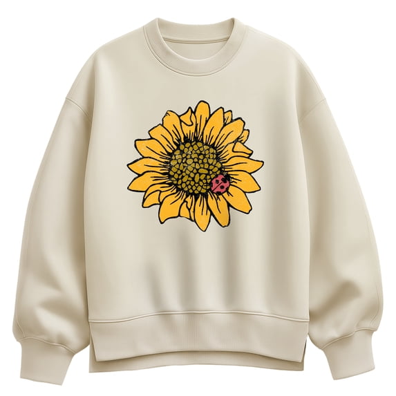 Instant Message - Sunflower Ladybug - Women's Oversized Fleece Crew Sweatshirt