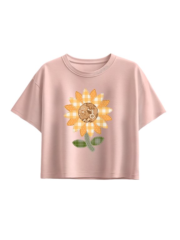 - Sunflower Patch Girls' Short Sleeve Boxy Graphic T-Shirt