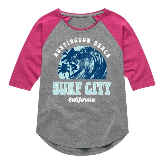 Instant Message - Surf City - Toddler & Youth Girls Raglan Graphic T-Shirt