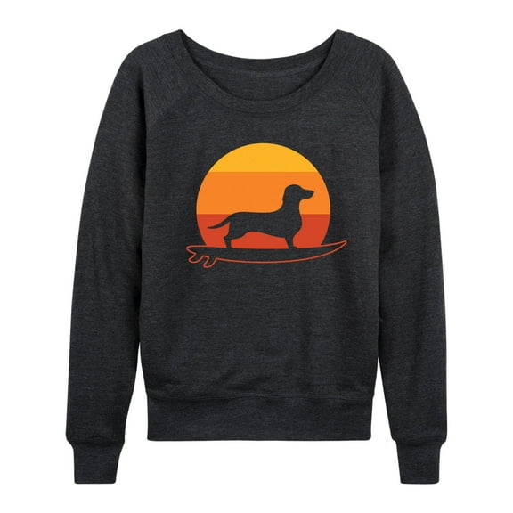 Instant Message - Surfing Dachshund - Women's Lightweight French Terry Long Sleeve Shirt