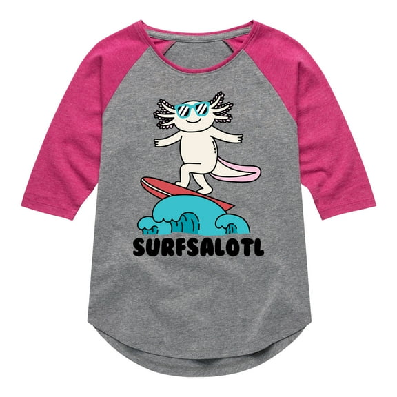 Instant Message - Surfsalotl Beach Day - Toddler & Youth Girls Raglan Graphic T-Shirt