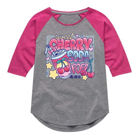 Instant Message - Sweet Cherry Soda Pop - Youth Girls Shirt Tail Raglan T-shirt