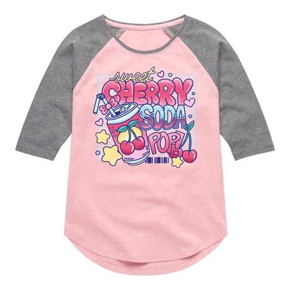Instant Message - Sweet Cherry Soda Pop - Youth Girls Shirt Tail Raglan T-shirt