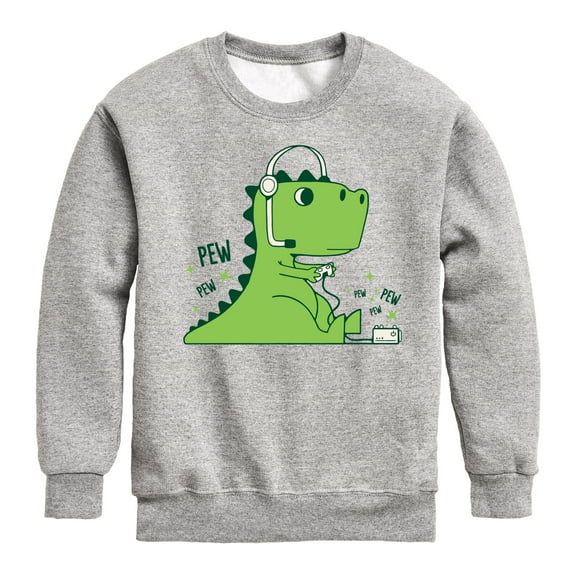 Instant Message - T-Rex Gamer: Pew Pew Pew - Toddler & Youth Crewneck Fleece Sweatshirt