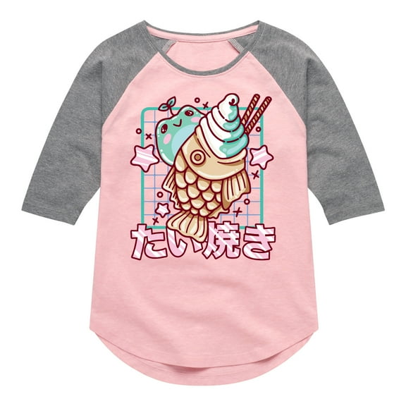 Instant Message - Taiyaki Frog - Toddler & Youth Girls Raglan Graphic T-Shirt