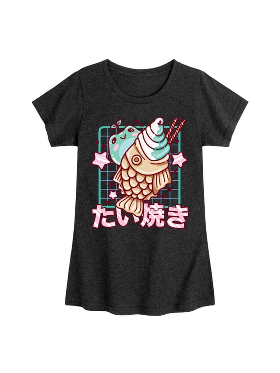 - Kawaii Taiyaki Frog Girls' Fitted Short Sleeve Graphic T-Shirt