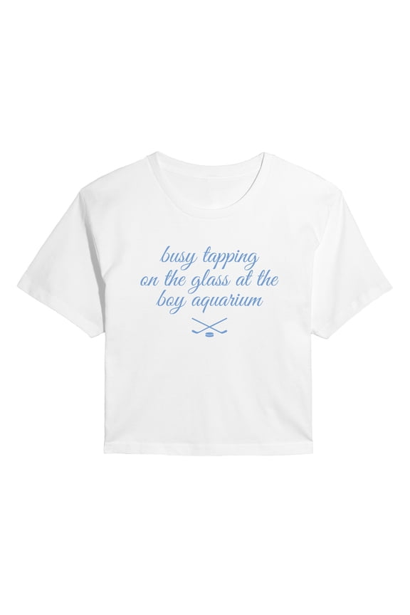 - Tapping Glass Boy Aquarium Blue - Juniors Cropped Graphic T-Shirt