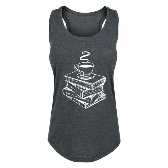Instant Message - Tea And Stacked Books - Ladies Racerback Tank
