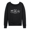 thumbnail image 1 of Instant Message - Teddy Bow Coffee Lightweight French Terry Wide Neck Long Sleeve Graphic Shirt, 1 of 5