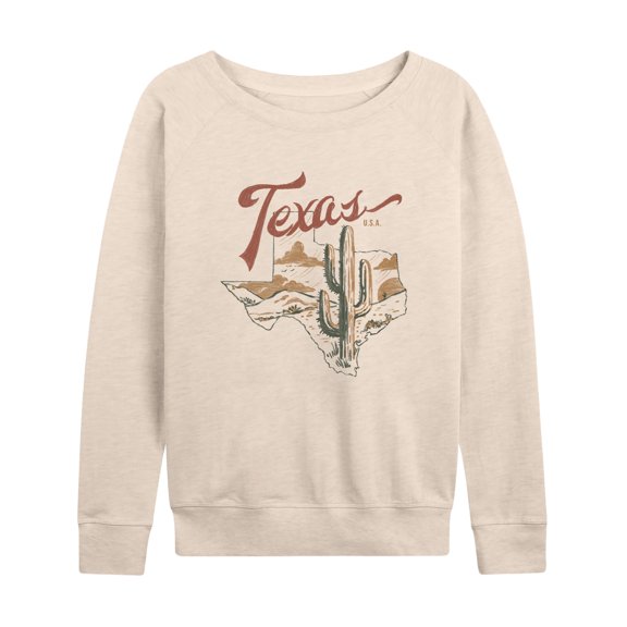 Instant Message - Texas Cactus Lightweight French Terry Wide Neck Long Sleeve Graphic Shirt