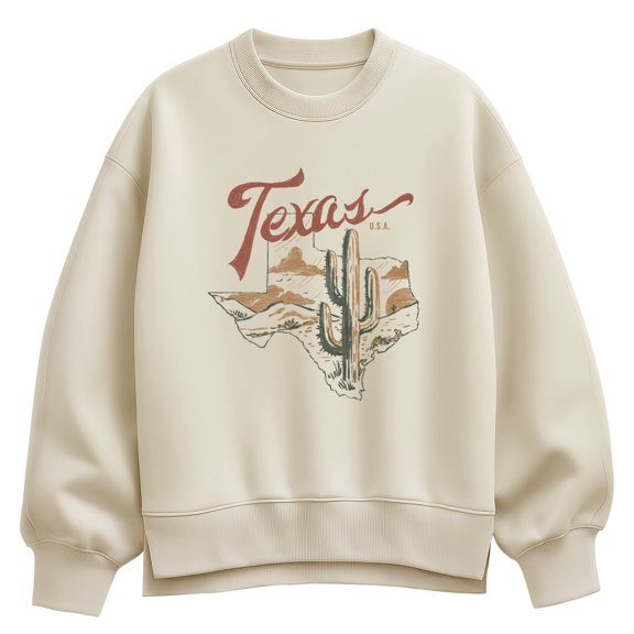 Instant Message - Texas Cactus Oversized Fleece Crew Sweatshirt