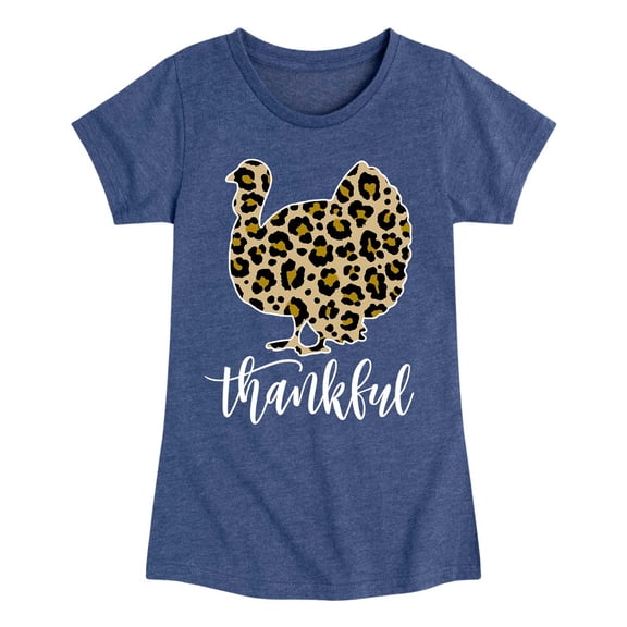 Instant Message - Thankful Leopard Print Turkey - Girls Short Sleeve T-Shirt