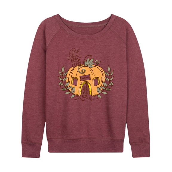 Instant Message - Thanksgiving - Pumpkin Cottage - Women's Lightweight French Terry Long Sleeve Shirt