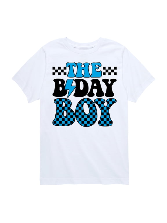 - The Birthday Boy Retro Checkered Boys' Short Sleeve Graphic T-Shirt