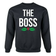 Instant Message - The Boss Christmas - Christmas Couple Papa Adult Crew Fleece