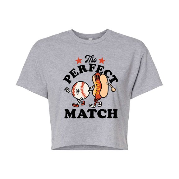 Instant Message - The Perfect Match Baseball - Juniors Cropped Graphic T-Shirt