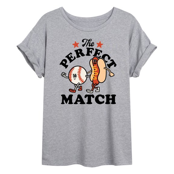 Instant Message - The Perfect Match Baseball - Juniors Oversized Graphic T-Shirt