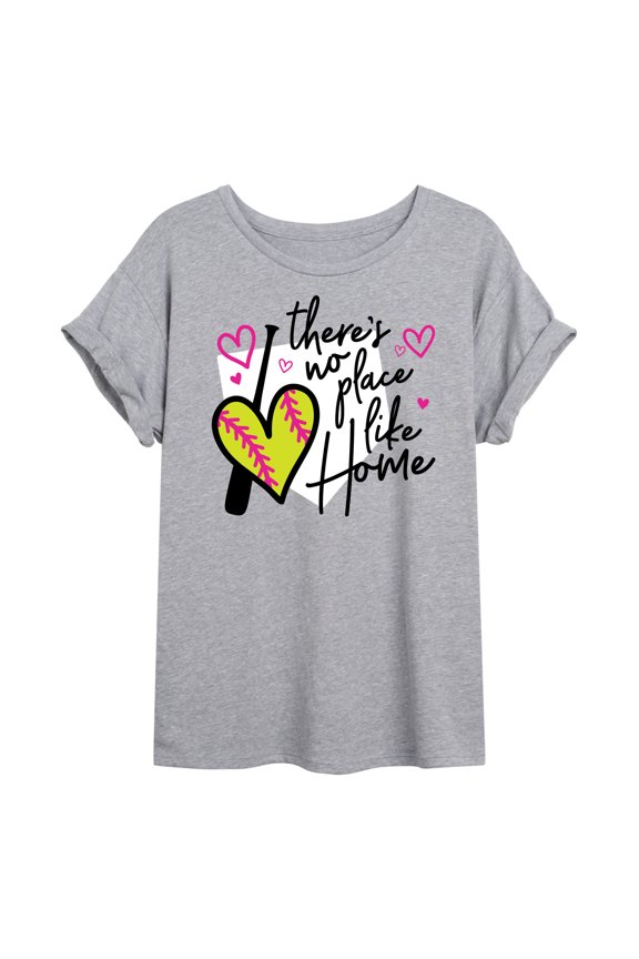 - There's No Place Like Home - Juniors Oversized Graphic T-Shirt