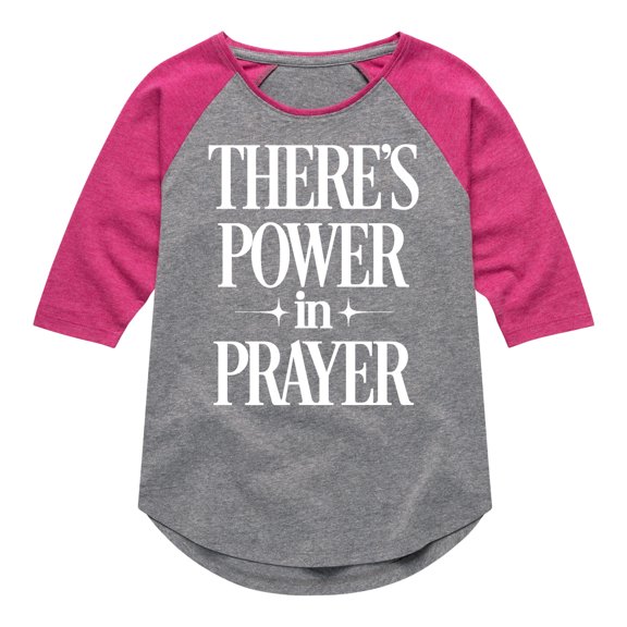 Instant Message - Theres Power In Prayer - Youth Girls Shirt Tail Raglan T-Shirt