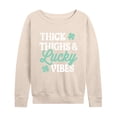 thumbnail image 1 of Instant Message - Thick Thighs And Lucky Vibes - Women's Lightweight French Terry Long Sleeve Shirt, 1 of 6