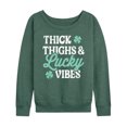 thumbnail image 1 of Instant Message - Thick Thighs And Lucky Vibes - Women's Lightweight French Terry Long Sleeve Shirt, 1 of 6