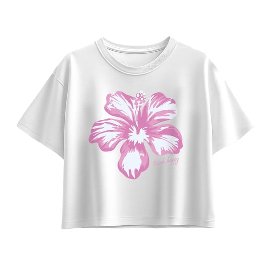 Instant Message - Think Happy Hibiscus - Youth Girls Boxy T-Shirt
