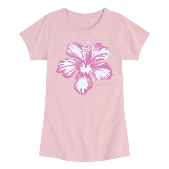 Instant Message - Think Happy Hibiscus - Youth Girls Fitted Short Sleeve T-Shirt