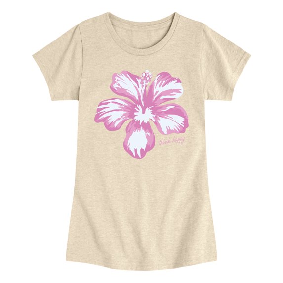 Instant Message - Think Happy Hibiscus - Youth Girls Fitted Short Sleeve T-Shirt