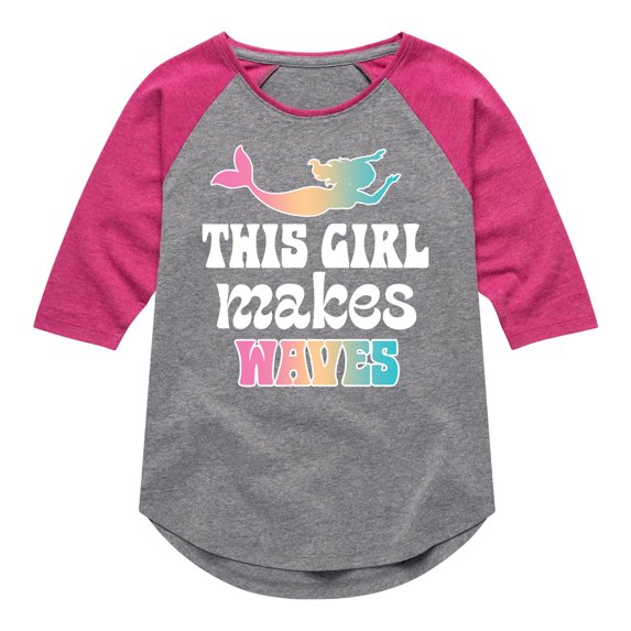 Instant Message - This Girl Makes Waves Mermaid - Toddler & Youth Girls Raglan Graphic T-Shirt