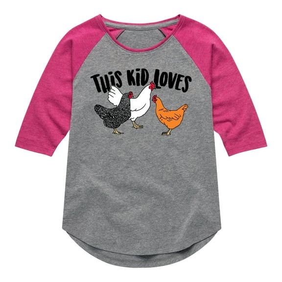 Instant Message - This Kid Loves Chickens - Toddler & Youth Girls Raglan Graphic T-Shirt