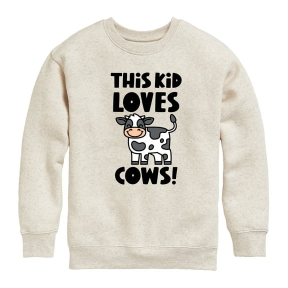 Instant Message - This Kid Loves Cows - Toddler & Youth Crewneck Fleece Sweatshirt