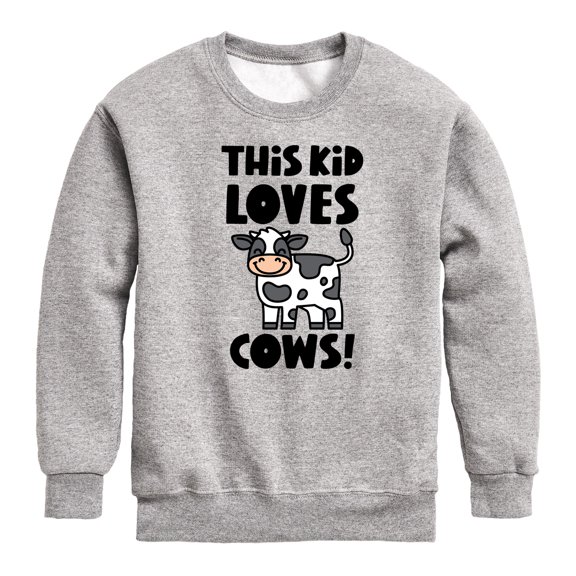 Instant Message - This Kid Loves Cows - Toddler & Youth Crewneck Fleece Sweatshirt