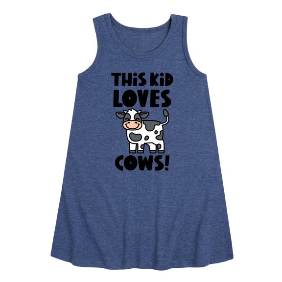 Instant Message - This Kid Loves Cows - Toddler & Youth Girls A-line Dress