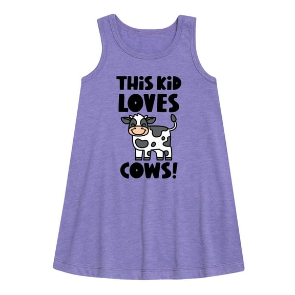 Instant Message - This Kid Loves Cows - Toddler & Youth Girls A-line Dress