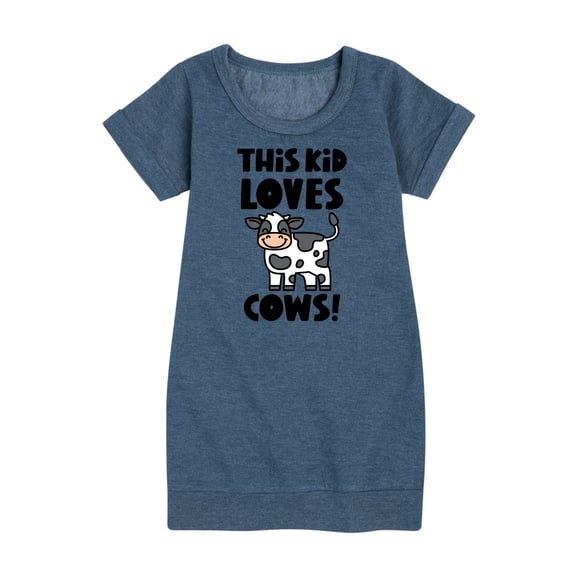 Instant Message - This Kid Loves Cows - Toddler & Youth Girls Fleece Dress