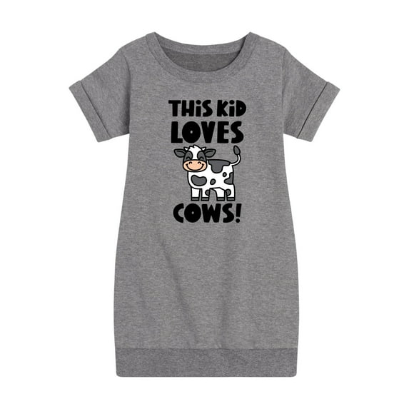 Instant Message - This Kid Loves Cows - Toddler & Youth Girls Fleece Dress