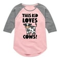 thumbnail image 1 of Instant Message - This Kid Loves Cows - Toddler & Youth Girls Raglan Graphic T-Shirt, 1 of 6