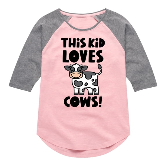Instant Message - This Kid Loves Cows - Toddler & Youth Girls Raglan Graphic T-Shirt