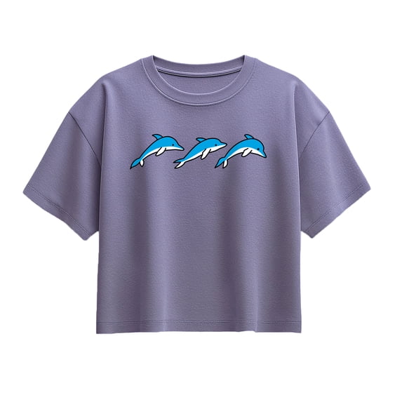 Instant Message - Three Dolphins Short Sleeve Boxy Graphic T-Shirt