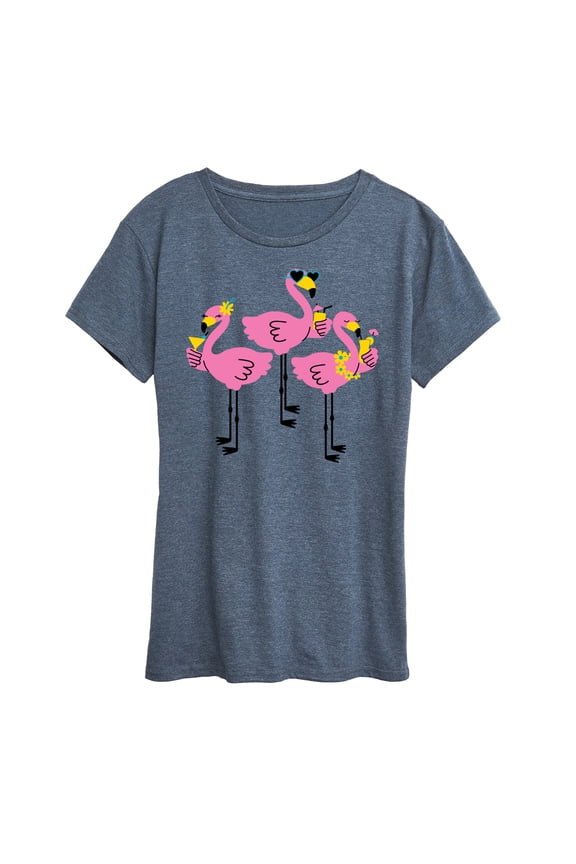 - Three Flamingos Drinking - Women's Short Sleeve Graphic T-Shirt