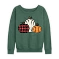 thumbnail image 1 of Instant Message - Three Patterned Pumpkins Buffalo Solid Spots - Women And Plus Size French Terry Long Sleeve Shirt, 1 of 5