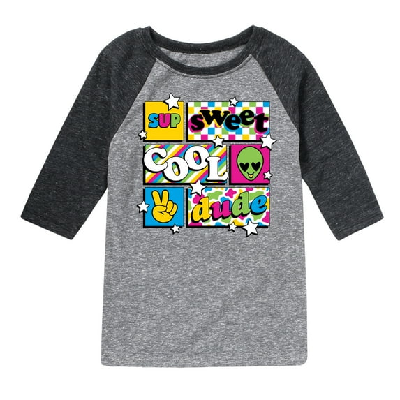 Instant Message - Throwback Pattern Grid - Toddler & Youth Raglan Graphic T-Shirt