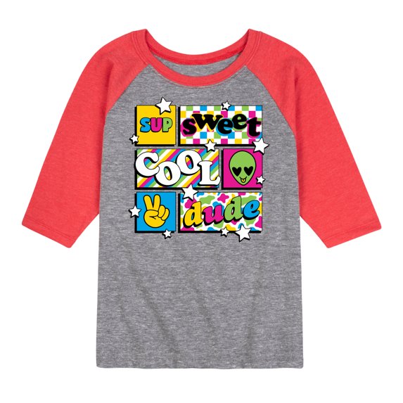 Instant Message - Throwback Pattern Grid - Toddler & Youth Raglan Graphic T-Shirt