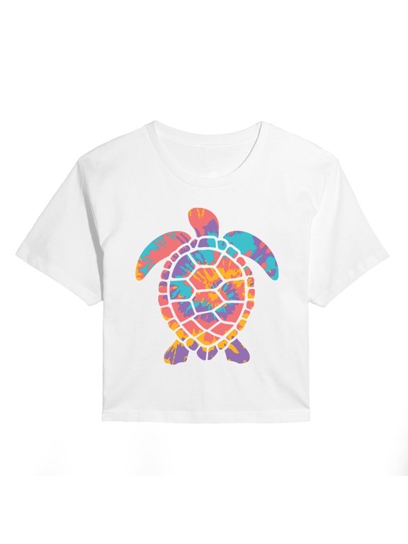 - Tie Dye Turtle Women's Cropped Graphic T-Shirt