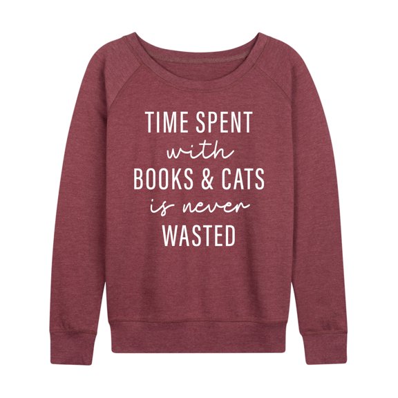 Instant Message - Time Spent With Books Cats - Women's Lightweight French Terry Long Sleeve Shirt