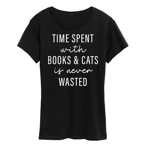 Instant Message - Time Spent With Books Cats - Women's Short Sleeve Graphic T-Shirt