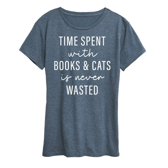 Instant Message - Time Spent With Books Cats - Women's Short Sleeve Graphic T-Shirt
